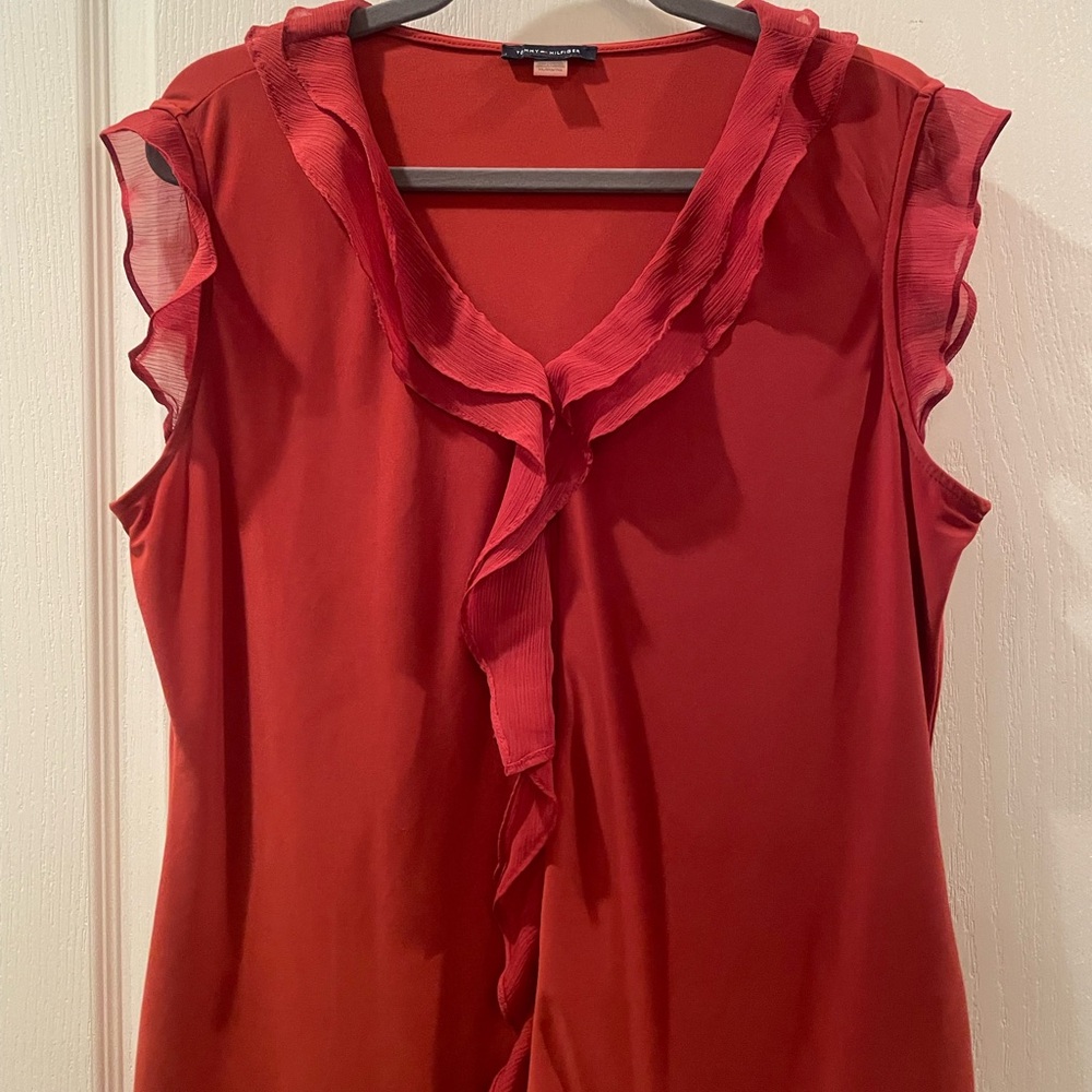 Tommy Hilfiger Ruffled Women's Top-pretty dark salmon color